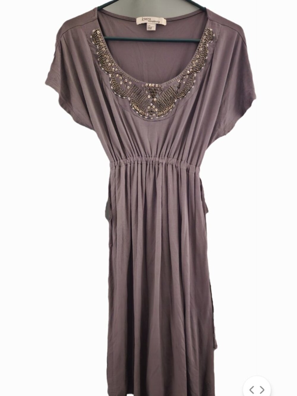 Love21 Y2k Flowy Gray Silver Beaded Dress Size S